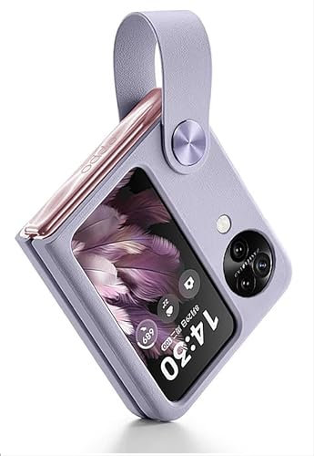 GIOPUEY Hülle Kompatibel mit Oppo Find N3 Flip, PU-Leder + Harter PC Case, Spezielle Lederstruktur Handyhülle,Mit Tragbarem Ring Cover - Purple