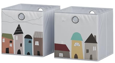 Vicco Scatola pieghevole, Grigio, 30 x 30 cm (motivo città)