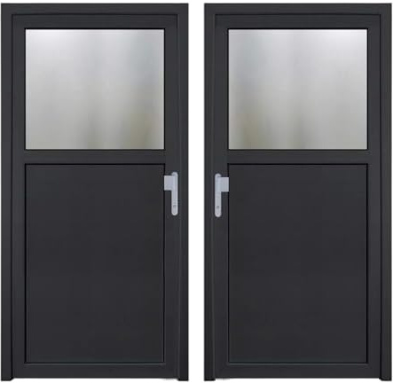 HORI Kellertür Haustür aus Kunststoff Nebeneingangstür Komplettset Hauseingangstür weiß/anthrazit - Farbe: anthrazit (innen weiß) - DIN rechts - Modell: Knauff - 210 x 110 cm