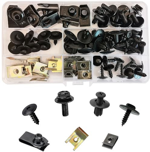 76 Pcs Car Screws and Nut Clip Kit,Car Body Undertray Fender Screws, Metal U-type Fastener Clip,Car Plastic Mounting Set for Bumper Mounting Clips Door Trim