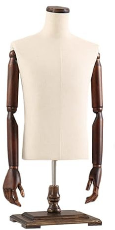 MNBVH Desktop-männlicher Halber Mannequin-Torso-körper Mit Holzsockel, Bekleidungsgeschäft-tischplatte, Herrenanzug-Schrank-ausstellungsmodell, Höhenverstellbar(Size:Runder Abdeckkopf,Color:with Arm)
