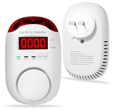 Combination Gas & Carbon Monoxide Detectors Plug in, 2-in-1 Natural Gas Detector & Carbon Monoxide Alarm, CO Detector Alarm & Propane, Methane, Explosive Gas Detector for Home,RV,Easy to Install
