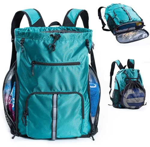 VIGEGARI Large Beach Backpack Waterproof Sandproof - Customized Oversized Drawstring Pool Bag with Shoe Compartment for Toiletries, Towels, Gym, Travel