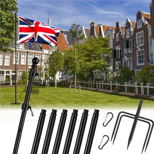 FIASON Mât de drapeau en acier inoxydable de 2,7 m avec base à 5 griffes, mâts de drapeau pour extérieur, maison, jardin (noir, sans drapeau)