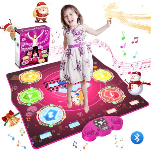 PLEGBLE Tanzmatte für Kinder ab 3 4 5 6 7 8 9 10 11 12 Jahre, Spielteppich Mädchen Spielzeug ab 3-12 Jahre, Geschenke Weihnachten, Type-C Anschluss für Stabile Stromversorgung, Bluetooth Musik, 6 Modi