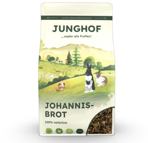 Junghof Johannisbrot | 350 g | Einzelfuttermittel für Nager | 100% natürlich | Für das Wohlbefinden und zur Beschäftigung | Grobe Struktur zum Ausleben des Nagetriebes