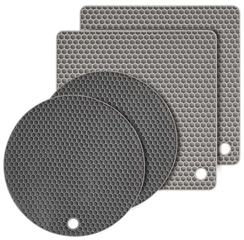 Flintronic 4 Piezas Salvamanteles de Silicona, Sostenedor de Pote de Silicona Estera Antideslizante, Resistente al Calor, para Aislamiento, Asar, Hornear, Gris
