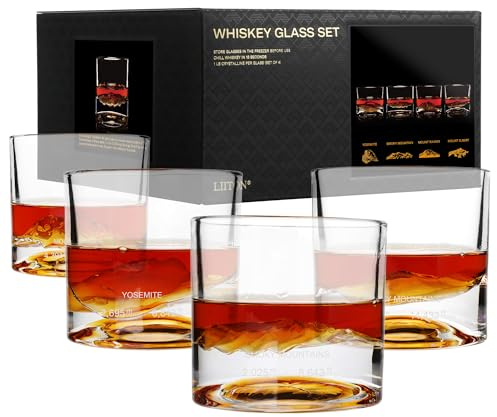 LIITON American Peaks Kristall-Whiskeygläser 4er-Set, schwere gefrierbare Gläser je 1lb, 300 ml, perfekte Whiskey-Geschenke für Männer, gefrorenes Kristall für kühle Cocktails