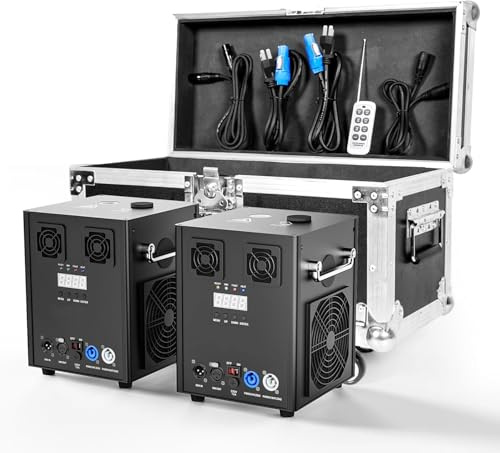 Erreyht Pyrotechnic Machine, 2PC Black 700W DMX Machines with Flight Cases, Remote Control, for Parties Halloween Christmas Weddings Sporting Events