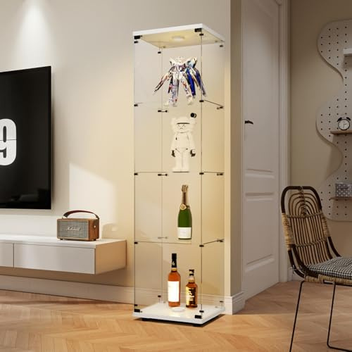 BLSYHDH - Vitrina de Cristal con LED, Armario para colección con 1 Puerta, 4 estantes, Transparente, gabinete, Vitrina, Cristal, Vitrina, estatuilla, gabinete, Vitrina, salón, Bar (4 Pisos,1 Puerta
