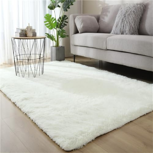 Highdi Alfombra Salón Pelo Grande Color Sólido Avanzado Alfombras de Pelo Largo Alfombra de Salón Lavable y Antideslizante Suave Alfombra Dormitorio Modernas Alfombra Shaggy (60x120cm,Blanco)