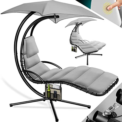 KESSER® Schwebeliege mit Sonnenschirm, Hängeliege, Sonnenliege H200, L194, B100 cm, Relaxliege, Schaukelliege Hängematte, bis 120 kg belastbar, Auflagen - Nackenkissen, Inkl. Tasche