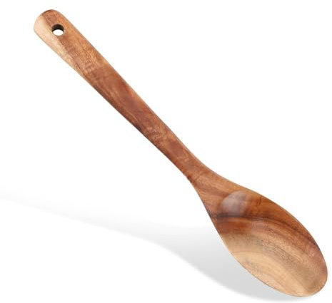 Vroxdrez Cucchiaio da Cucina in Legno di Acacia - 100% Legno Naturale，Design Unico per Mescolare, Arrosto e Risotto，Cucchiaio Ecologico, Lunga Durata, Pezzo Unico