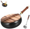 Suntuup - Sartén japonesa de hierro sin revestimiento, sartén de hierro japonesa Suntuup de 9.45 pulgadas, sartén antiadherente forjada a mano, sin tapa, para cocina de gas, con tapa (tapa de madera)