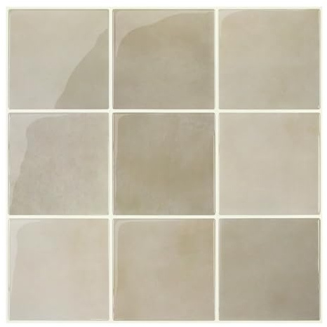 COMSTICKC Más Grueso Azulejos Adhesivos 3D Marrón Claro, 10 Piezas, Baldosas Adhesivas Pared 3D de Vinilo, Paneles de Pared 3D para Cocina y Baño, Impermeables, 30.5 x 30.5 cm, 2,5 mm de Grosor