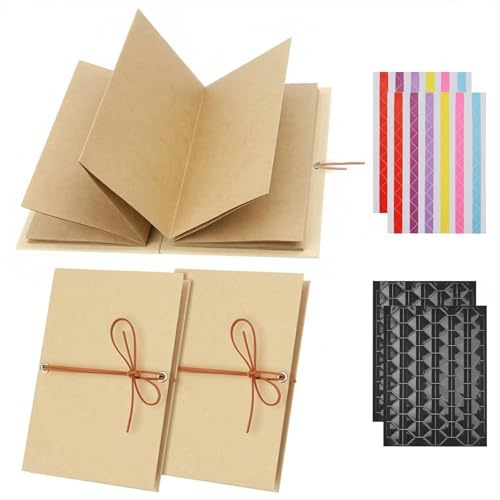 NZNSML 2 álbumes de fotos DIY Leporello Mini de 18 x 11,5 cm para personalizar, pequeño, 34 páginas/17 hojas, color marrón, inserciones para fotos, regalo, graduación, boda, día de San Valentín