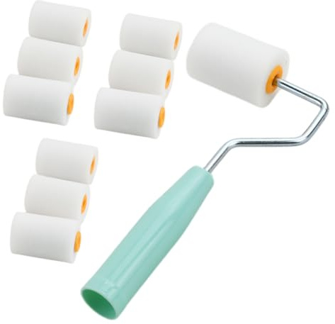 Hontaog Set 10 Mini Rodillos de Pintura 2 Pulgadas, Rodillo Espuma con Mango, Rodillos para Barniz y Pintura para Muebles Puertas Esquinas, Rodillo de Precisión para Pared DIY (50 x 35 mm)