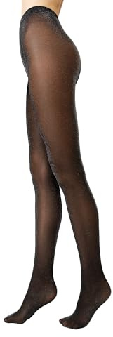 Conte elegant Luxury 50 den Collant Brillantini da Donna con Lurex Filo Argentato Spessi Elastici con Tassello in Cotone Alla Moda Serata Festa, Nero/Argento, 2