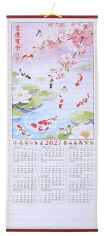 HORIALENCE Lunar New Year Ram Wall Calendar 2027 - Chinese Scroll Art - Decorative Yearly Planner for Spring Festival - Goat Monthly Scroll for Home Restaurant 30.00x12.52in