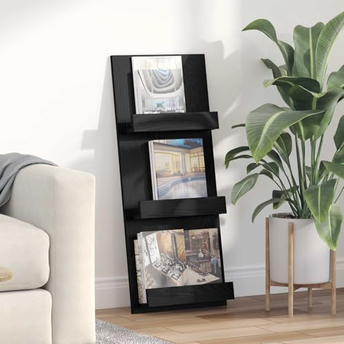 Ziaphsol Étagère à revues aspect chêne noir en bois - 43 x 11 x 102 cm - 3 compartiments - Autonome - Pour magazines et magazines dans le salon et le bureau