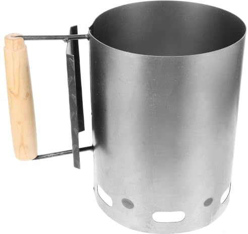 GALPADA Cubo para Encender Carbón de Hierro Mango de Madera para Barbacoas y Exterior, Herramienta Rápida y Segura para Encender Carbón de Forma Uniforme