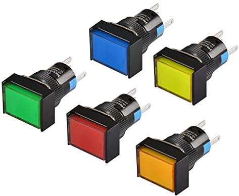 Heschen 16mm Rectangle Momentary Push Button Switch 1NO 1NC Red Blue Yellow Green Orange 12V LED Lamp