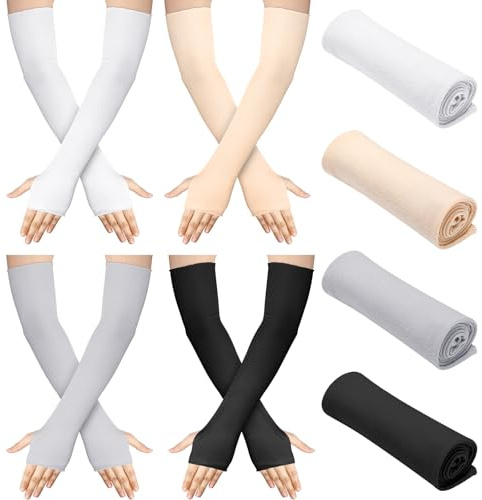 Bememo 4 Pack Sun Protection UV Gloves Sun Block Driving Fingerless Gloves Wrist Length Cotton for Women Men