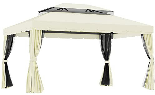Outsunny Tonnlle de Jardin Barnum Pavillion de Jardin Double Toit avec parois et moustiquaires et Amovibles 4 x 3 m crème