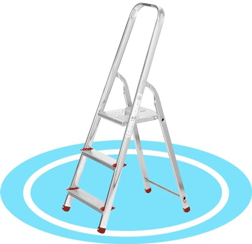 packer PRO Escaleras Plegables Aluminio de Tijera Super Resistente hasta 150Kg, Acero y Aluminio Antideslizantes, Altura de Trabajo hasta 260cm, 3 Peldaños