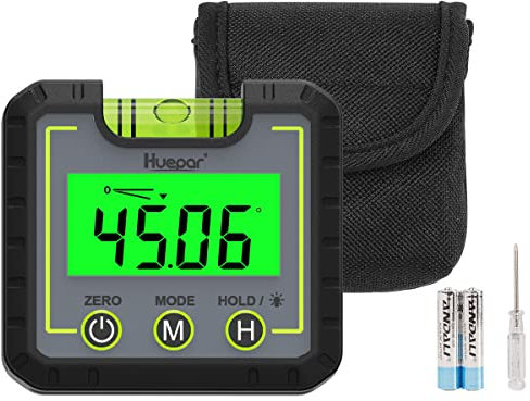 Inclinometro Digitale, Huepar Mini Angle Finder Digitale Goniometro Elettronico con Base Magnetica a V e LCD Inclinometro a Smusso Bevel Box 0~360°Misura Veloce per Edilizia, Carpenteria