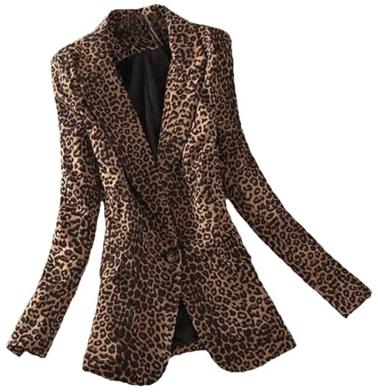 De Femmes À Manches Longues Blazer Veste Imprimé Léopard Costume Veste Longue-Ligne Shrug Slim