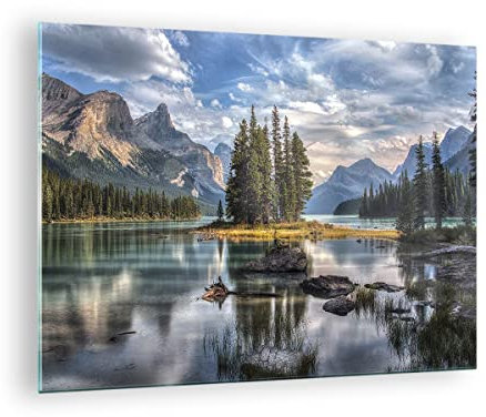 Bilder auf Glas See Landschaft Natur Glasbild 70x50cm Wandbilder Dekoration Wohnzimmer Schlafzimmer Küche Deko Klein Wanddeko Bild im Glas Wand Kunstdruck Art Modern Wall Decor Glasdruck GAA70x50-4133