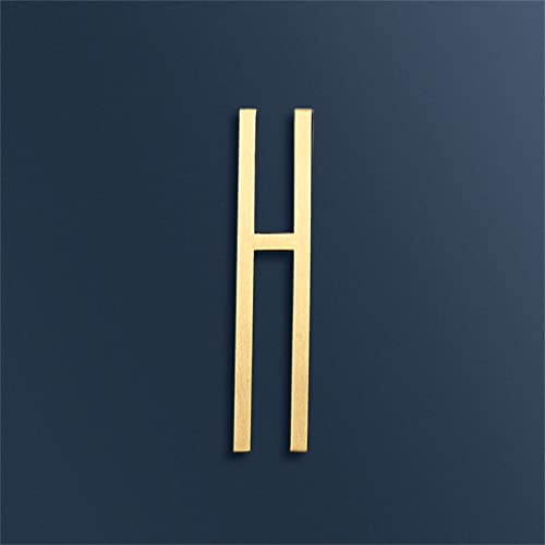 7cm Solid Brass 3D House Plaque Numbers 0-9 Letters A-Z Dash Sign Adhesive Glued Hotel Office Door Number Indoor Mailbox Address Digital Alphabet for Home Outdoor Plates Doorplate Room (H)