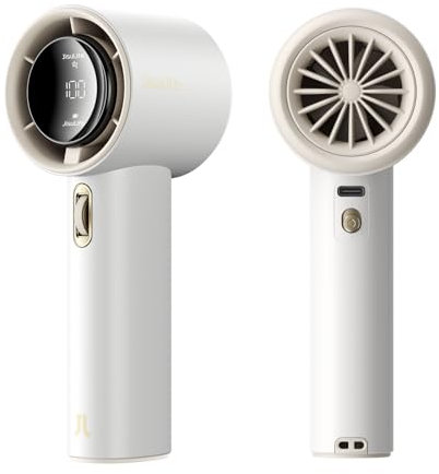 JISULIFE Ventilatore Portatile a Mano, Mini Turbo Ventilatore Regolabile in Velocità (1-100), Batteria Ricaricabile da 3600mAh Con Display Digitale,Viaggi/Campeggio/All'aperto-Bianco