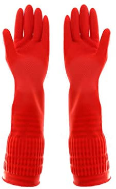 HYX 1 Pair Heavy Duty Rubber Gloves with Extra Long Cuffs, Durable Kitchen Gloves with Non-slip Grip, Car Washing Gloves Suitable for Dish washing, Household Cleaning, Gardening, Size L