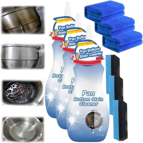 Lot de 3 nettoyants en gel pour fond de poêle, nettoyant en gel pour fond d'ustensiles de cuisine, nettoyant en acier inoxydable pour nettoyer les casseroles et poêles, 150 ml