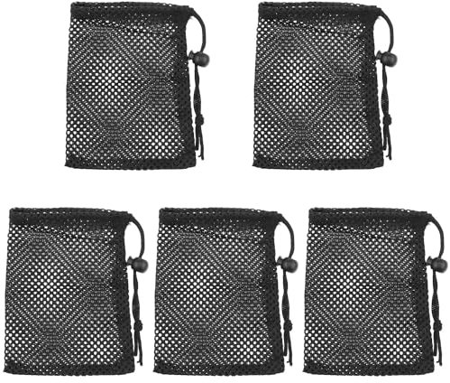 AYLIFU Kleine Netztaschen, 10 x 15 cm, schwarz, Netzbeutel mit Kordelzug, für Golf, Tennis, Fitnessstudio, Dusche, Waschspielzeug, Tauchen, 5 Stück, Einheitsgröße