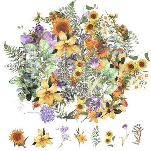 120 pezzi di adesivi floreali per scrapbooking, adesivi estetici trasparenti per album di ritagli, set di adesivi floreali trasparenti per forniture di scrapbooking, artigianato, biglietti, laptop