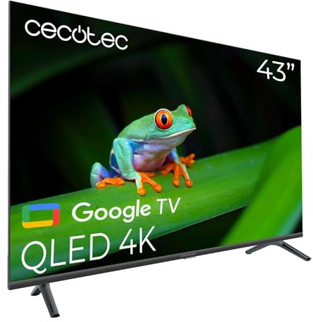 Cecotec Téléviseur 43 Pouces Smart TV QLED Résolution 4K UHD - Série V4 VQU40043S. Google Systeme, HDMI 2.1, USB 3.0, HDR10, 16 Go ROM, Google Voice Assitant, Chromecast, Dolby Vision&Atmos, VRR