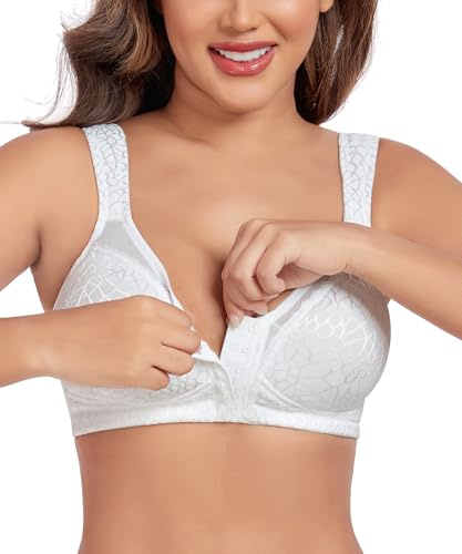 Curyon Sujetador Reductor para Mujer Sin Varilla Cierre Frontal Tallas Grandes Sostenimiento Fuerte Copa Completa Sin Relleno Espalda en X Diseño Clásico Blanco 115C