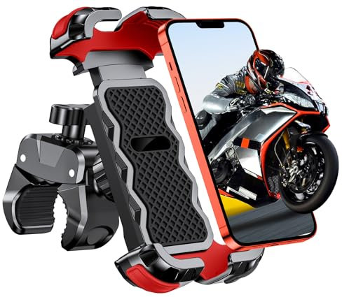 Babacom Soporte Movil Moto 360° Rotación, Cerradura 1s y Protección Segura Soporte Movil Bicicleta para Manillar de 0.71-1.4 Diámetro, Soporte Móvil Bicicleta Compatible con iPhone 4.7-6.8