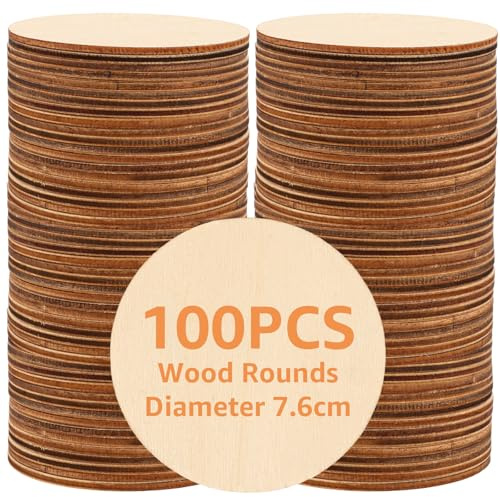YAYODS 100 discos de madera de 7 a 8 cm – discos redondos de madera – discos de madera para manualidades – pequeños discos de madera – placas de madera redondas – disco de árbol para decoración de