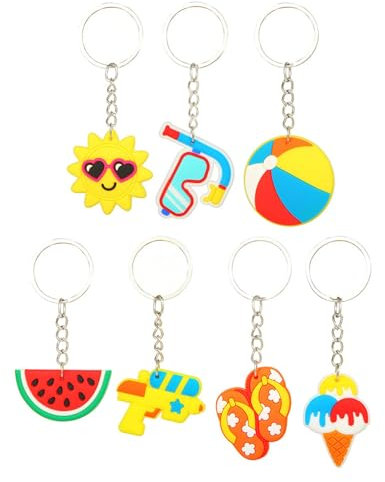 7pcs Keyrings Swimming Pool Party Accessories, Summber Beach Party Decorations Accessories Keychains, Party Bag Fillers Kids Party Favors, Summer Fair Carnival Prizes, Hawaiian Party Accessories