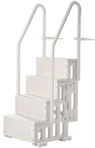 VEVOR Escalera para Piscina, 4 Escalones con Pasamanos Dobles y Escalones Resistentes Antideslizantes, Carga de 181,4 kg, para Piscinas Enterradas y Elevadas, Blanco Leche, 874 x 808 x 1985 mm