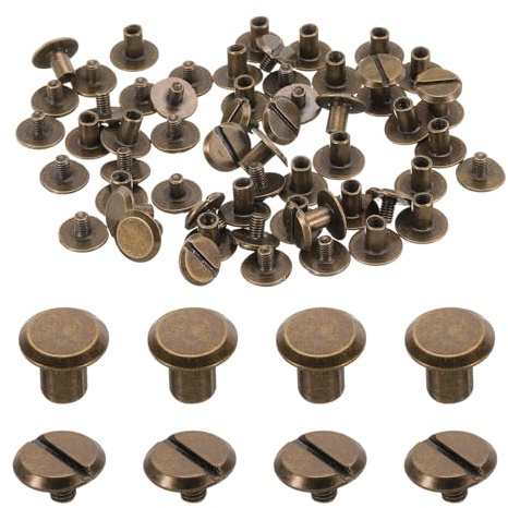 QUARKZMAN set om 30 M4 x 6 mm Chicago-skruv metall slitshuvud bindningsskruvar post nagel-nit-skruv-nitar för gör-det-själv-läderbälte-väskor-hantverk-bokbindning, brons