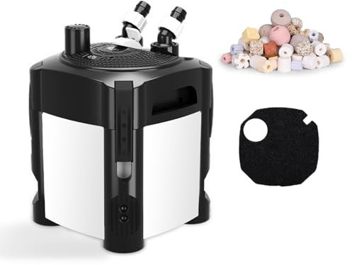 AQQA Aquarium Außenfilter, 1200L/h Einstellbarer Aquarium Filter mit 3-Stufige Filtration, 18W Leiser Außenfilter für Aquarien bis 250L
