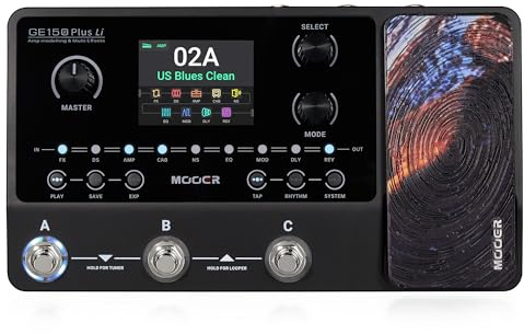 MOOER GE150 Plus Li Portable Multi Effects Pedal Battery-Powered Looper Three Footswitches Drum Machine with Expression, IR Loader, Preamp Pedal for Guitar and Bass