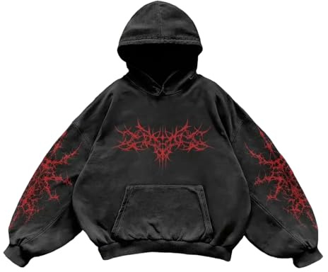 Zanisouta Sweat à capuche délavé pour homme - Pull imprimé anime - Vintage - Style Harajuku - Chemise de loisirs - Pull à capuche baggy - Y2K - Streetwear - Décontracté - T-shirt de sport tendance, O