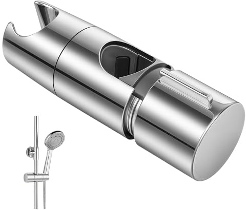 URAQT Universal Handbrause Halterung, Verstellbar Duschhalterung, 360° drehbar Brausehalter ohne Bohren | Duschbrausehalterung für Slide Bar 18-27 mm | Schieberklemme Bad Ersatz, Glänzend Chrome
