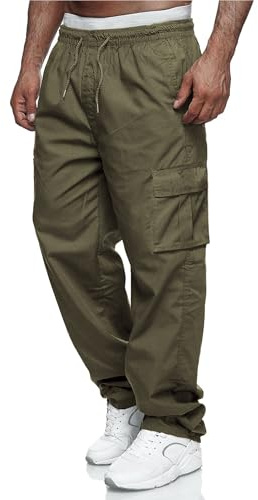 Remxi Mens Trousers Casual Joggers Cargo Pants Cotton Stretchy Drawstring Waist Trousers